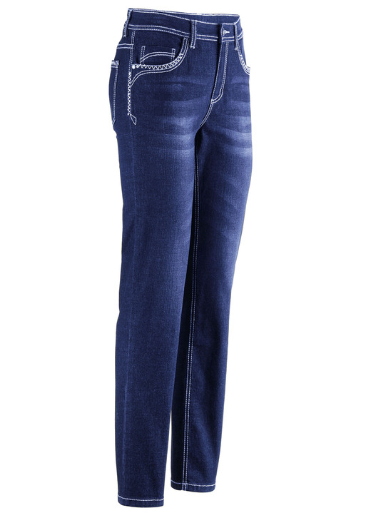 - Jeans med dekorativa sömmar och strass, i storlek 017 till 052, i färg MÖRKBLÅ Utsikt 1