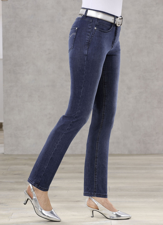 Jeans - Jeans som håller in magen med 5 fickor, i storlek 018 till 052, i färg MÖRKBLÅ Utsikt 1