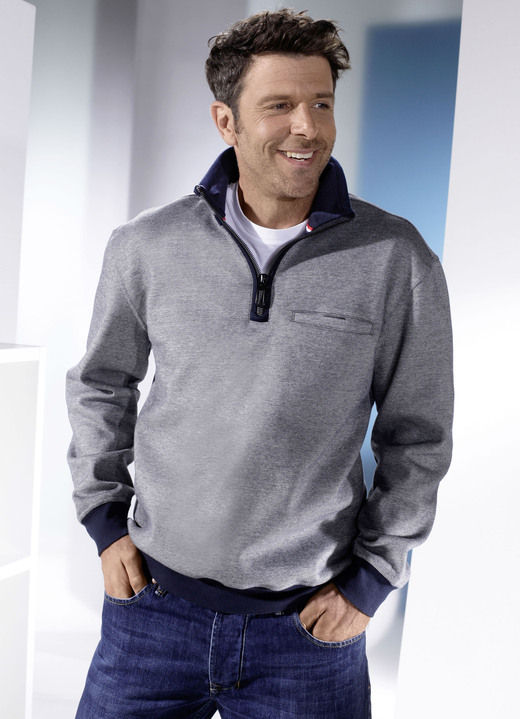 Sweatshirts - Sweatshirt med elastiska muddar i ärmsluten, i storlek 046 till 062, i färg MARINBLÅ ECRU MELERAD