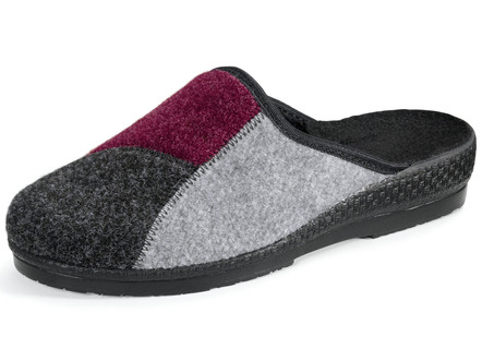 Klassiska damtofflor, bredd H, i textilmaterialmix