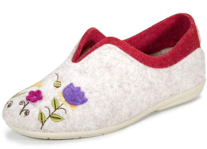 Tofflor - Laurina, klassiska damtofflor, vidd G, med fantasifullt broderi, i storlek 036 till 042, i färg LJUS BEIGE-FÄRGERIGT Utsikt 1