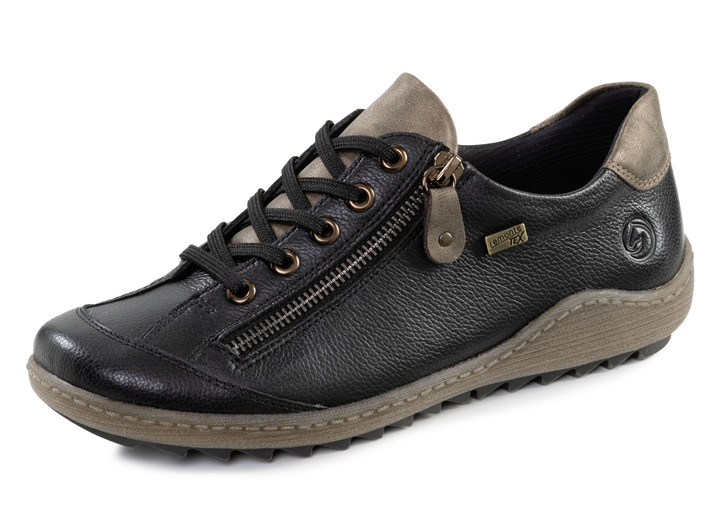 Damskor - Remonte-sneakers med snörning med en delikat skimmer eller skrynklig struktur, i storlek 036 till 042, i färg SVART-BRUN Utsikt 1