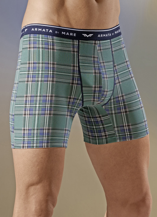 Underkläder för män - Trepack rutiga byxor med resår i midjan, i storlek 004 till 009, i färg GRÖN-NAVY Utsikt 1