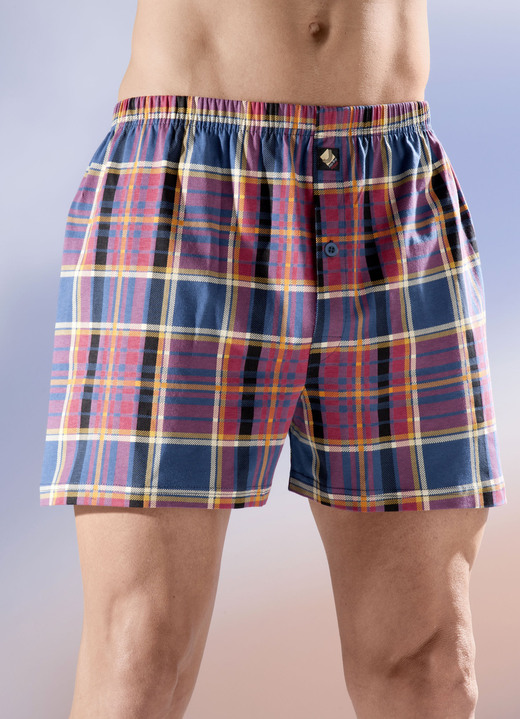 Underkläder för män - 4-pack boxershorts, rutig design, knäppt öppning, i storlek 005 till 014, i färg 2X BORDEAUX-MULTIFÄRGAD, 2X GRÖN-MULTIFÄRGAD