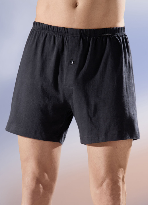 Underkläder för män - Schiesser boxershorts i två-pack, gylf med knappar, i storlek 005 till 010, i färg SVART