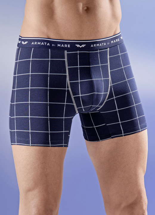 Underkläder för män - Trepack rutiga byxor med resår i midjan, i storlek 005 till 011, i färg MARINGRÅ