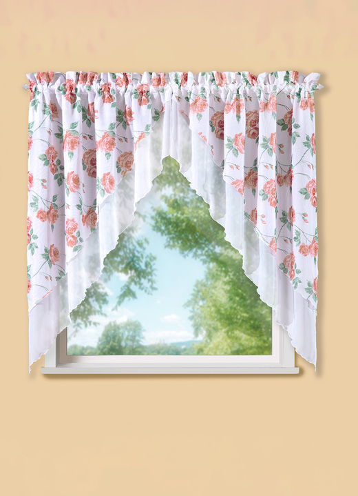 Korta gardiner - 2-delat fönsterhängande med rosmotiv, i storlek 878 (80x80 cm) till 892 (145x120 cm), i färg VIT TERRA