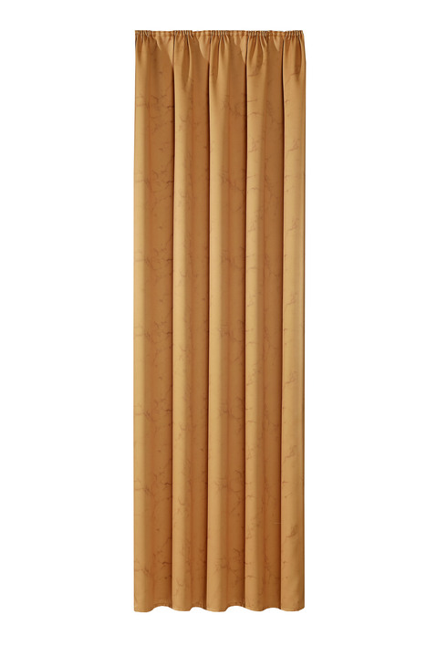 Klassisk - Ogenomskinlig mörkläggningssjal med volangband, i storlek 358 (H145xW140 cm) till 456 (H245xW140 cm), i färg COGNAC Utsikt 1