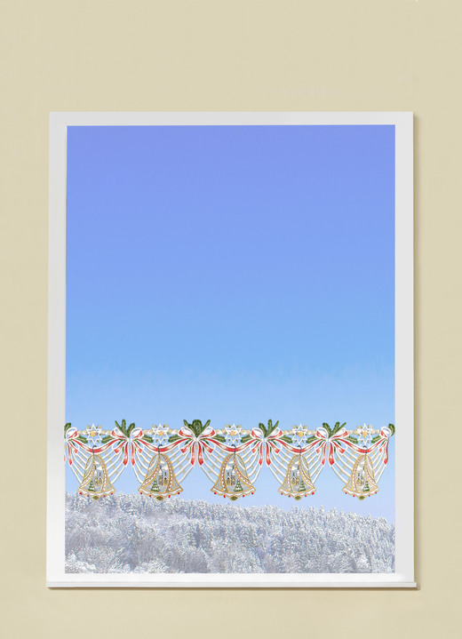 Korta gardiner - Stångdekoration gjord av äkta Plauenspets, i storlek 628 (H18xB 36 cm) till 686 (H18xW111 cm), i färg FÄRGRIK Utsikt 1