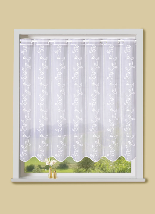 Korta gardiner - Kort persienn med ranka motiv, i storlek 661 (30x 90 cm) till 884 (90x150 cm), i färg VIT Utsikt 1