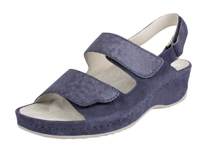 Sandaletter & slip in-skor - Sandal med kardborreband i mockaläder, i storlek 036 till 042, i färg BLÅ Utsikt 1