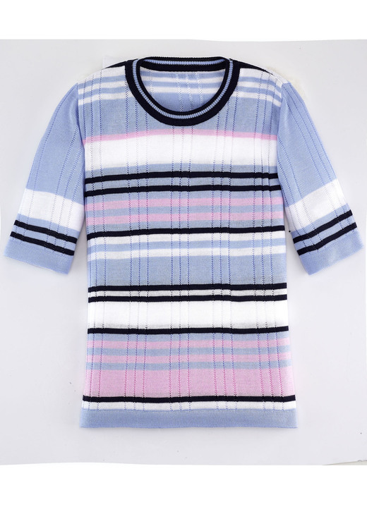 Kort ärm - tröja med randig design, i storlek 038 till 052, i färg BLEU-MARINE-MULTICOLOUR Utsikt 1