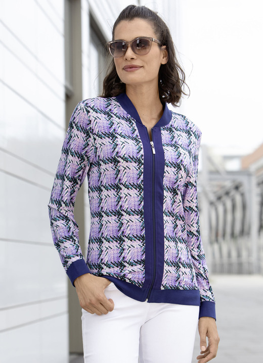 Blusar - Blusjacka med ribbstickad trikå, i storlek 036 till 052, i färg LILA MARIN FÄRGERIGT