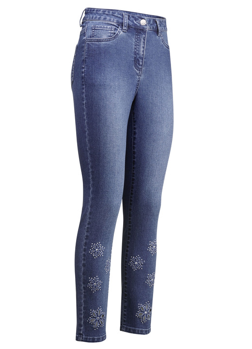 - Jeans med blommiga öljetter och strass, i storlek 017 till 050, i färg JEANS BLÅ Utsikt 1