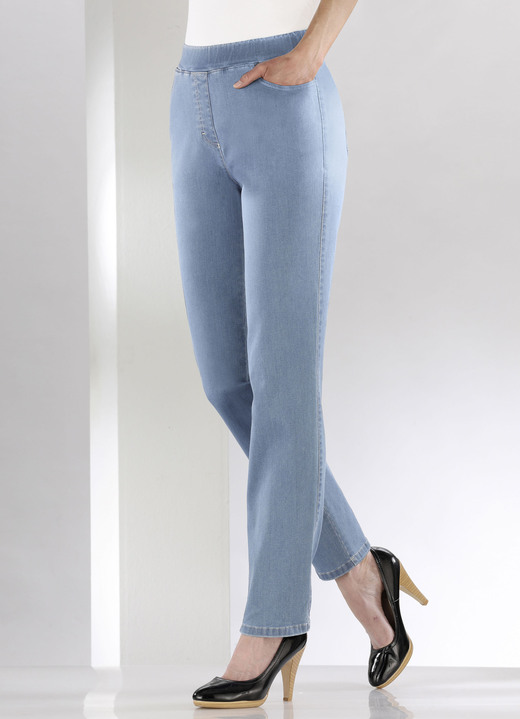 Byxor med resårlinning - Dra-på-jeans som håller in magen, i storlek 018 till 245, i färg LJUSBLÅ Utsikt 1