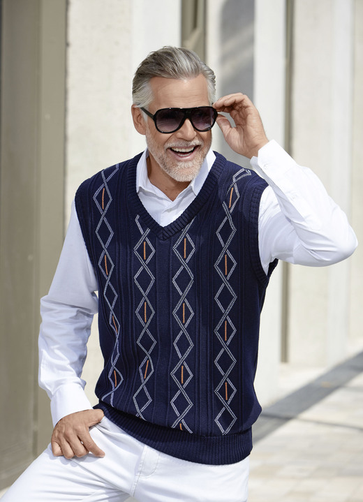 Tröjor & stickat mode - V-ringad tröjaväst i 2 färger, i storlek 046 till 060, i färg MARIN Utsikt 1