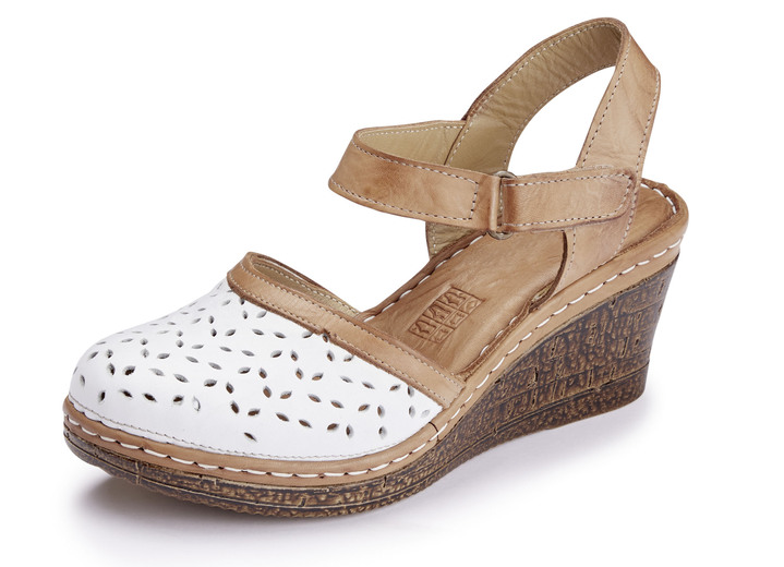 Sandaletter & slip in-skor - Tvillingsandal av perforerat nappaläder av kohud, i storlek 036 till 041, i färg VIT Utsikt 1