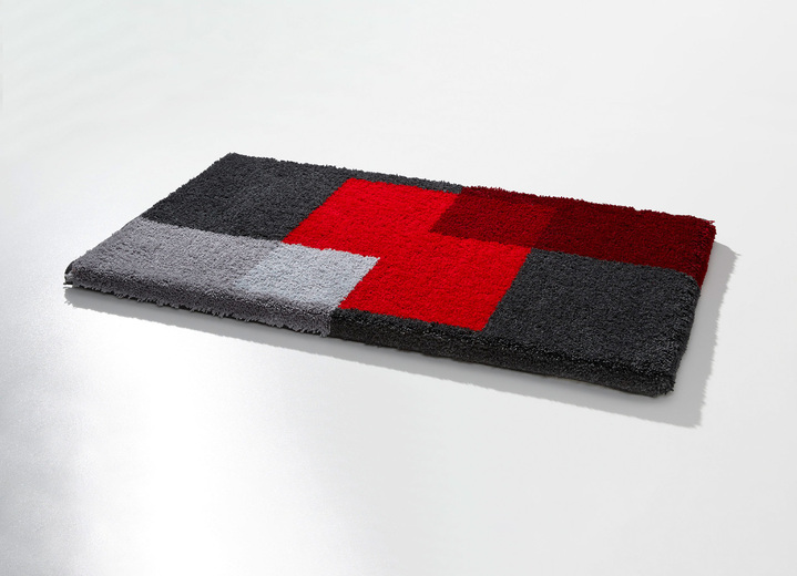 Badrumsinredning - Badrumsset från Grund med halkfri baksida, i storlek 100 (Halvrund matta, 50/ 80 cm) till 112 (Skydd för toalettlock, 47/ 50 cm), i färg RÖD-GRÅ Utsikt 1