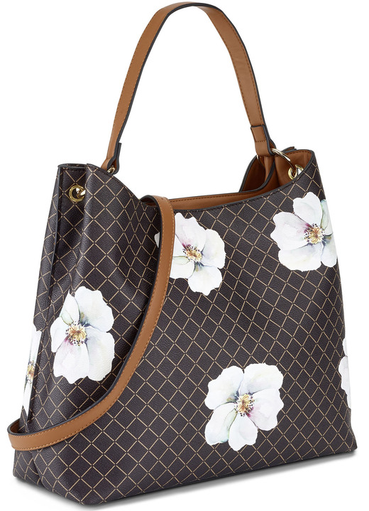Väskor för kvinnor - Collezione Alessandro-väska med ett elegant blommönster, i färg BRUN-VITT