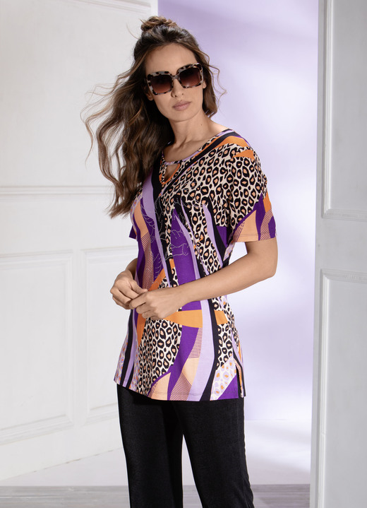 Kort ärm - Fascinerande lång skjorta med sidoslitsar, i storlek 038 till 054, i färg LILAC LILA ORANGE