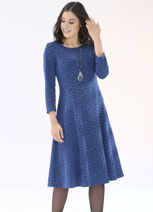 Tröjor & stickat mode - Stickad klänning med lätt cloqué-effekt, i storlek 040 till 552, i färg KUNGLIGT BLÅ-SVART