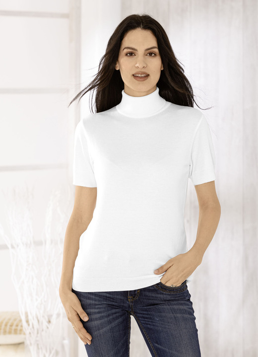 Kort ärm - Tröja i elegant, glänsande kvalitet, i storlek 036 till 052, i färg OFF-WHITE Utsikt 1