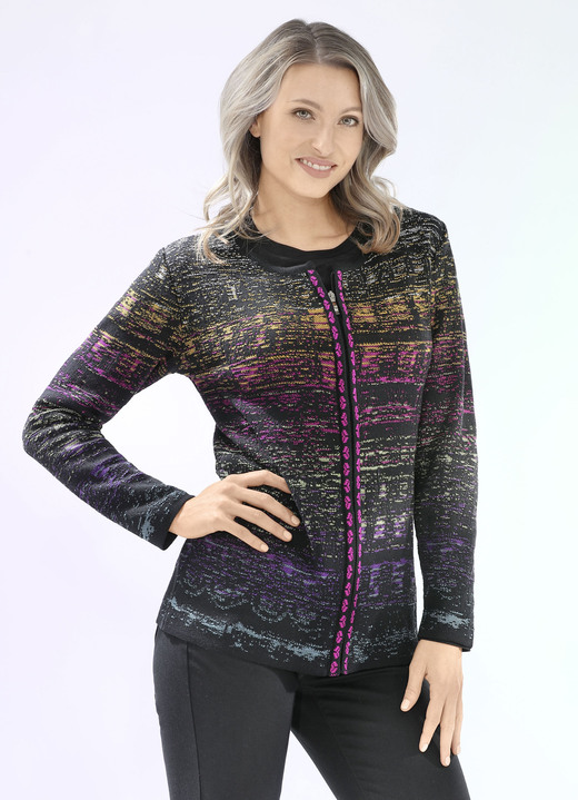 Stickad kofta - Cardigan i jacquarddesign, i storlek 038 till 054, i färg SVART-FLERFÄRG Utsikt 1