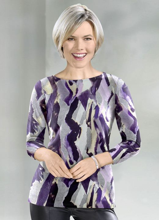 3/4-ärm - Finstickad tröja, i storlek 038 till 054, i färg VIOLA-KRÄM-MULTICOLOR