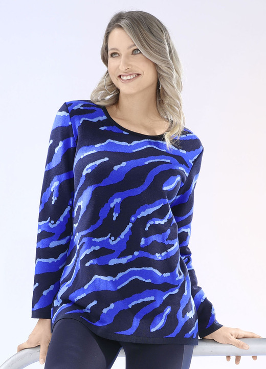 Lång ärm - Tröja i högkvalitativ jacquarddesign, i storlek 040 till 060, i färg NAVY-ROYAL-BLUE-BLEU Utsikt 1