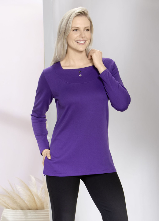 Lång ärm - Charmig sweatshirt med knappslå i 2 färger, i storlek 040 till 056, i färg PURPUR Utsikt 1