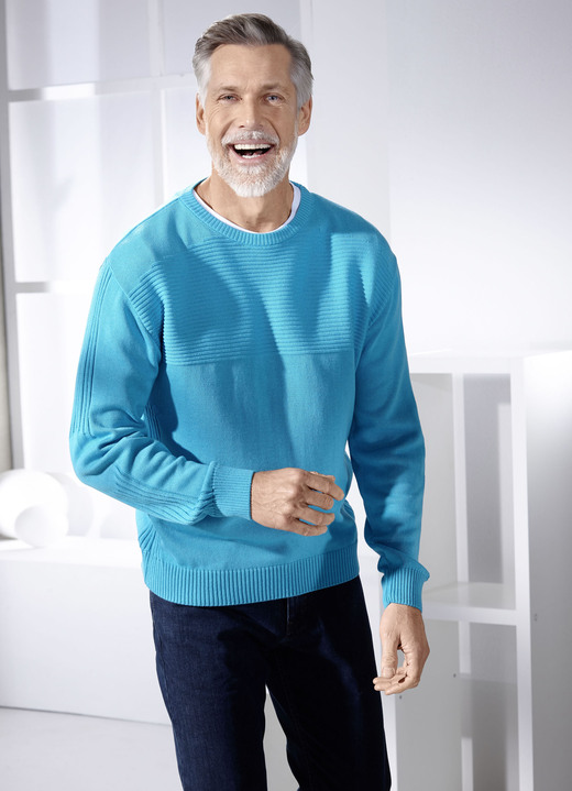 Tröjor & stickat mode - Vacker tröja med rund hals i 3 färger, i storlek 046 till 062, i färg TURKOS Utsikt 1