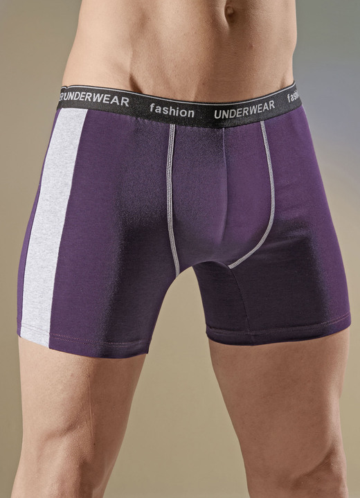 Underkläder för män - Trepack byxor med resår i midjan och färgade inlägg, i storlek 005 till 011, i färg 2X AUBERGINE, 1X OLIV