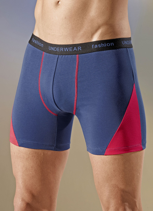 Underkläder för män - Fyrapack byxor med elastiskt midjeband och inlägg, i storlek 004 till 011, i färg 2X DENIM BLÅ-RÖD, 2X MARIN DENIM BLÅ