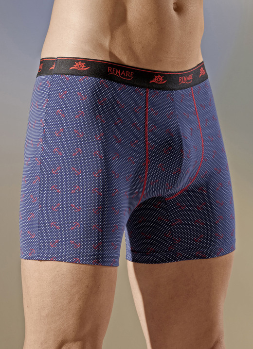 Underkläder för män - Trepack byxor med elastiskt midjeband och maritim all-over design, i storlek 004 till 010, i färg MARIN-VIT-RÖD