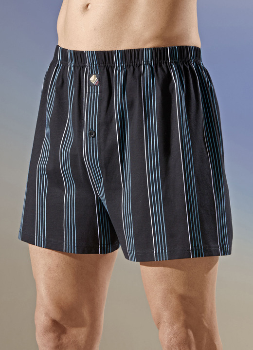Underkläder för män - Boxershorts i fyrpack med randig design, i storlek 005 till 016, i färg 2X SVART-TURKOS, 2X NAVY-TURKOS