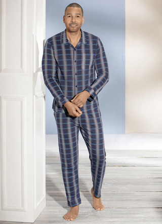 Pyjamas med genomknappad topp och rutigt mönster
