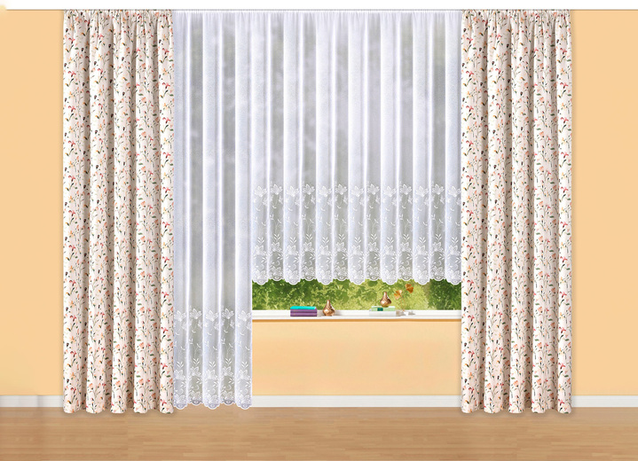 Klassisk - Förvara med bladbroderi och universalskena, i storlek 160 (H145xW300 cm) till 291 (H245xW450 cm), i färg VIT Utsikt 1