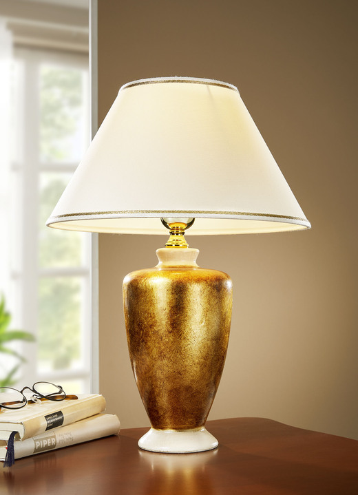 Lampor & armaturer - Handmålad bordslampa med äkta bladguld överdrag, i färg GULDBEIGE