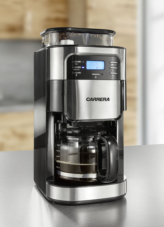 ”Carrera” Aroma Plus kaffebryggare i rostfritt stål med kvarn