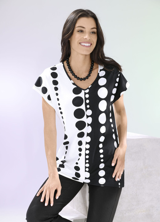 Kort ärm - Skjorta med delningssöm, i storlek 036 till 052, i färg ECRU-SVART