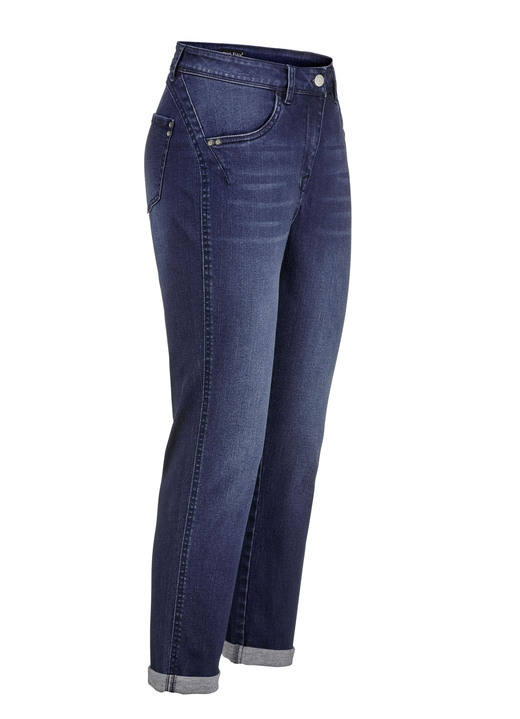 Byxor med knapp & dragkedja - Jeans med push-up effekt, i storlek 017 till 052, i färg MÖRKBLÅ Utsikt 1