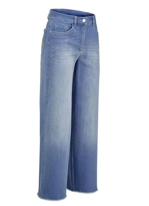 Byxor med knapp & dragkedja - Jeans med moderiktig benvidd, i storlek 018 till 052, i färg JEANS BLÅ Utsikt 1