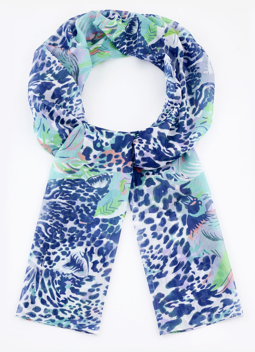 Tillbehör - Halsduk med fantasi- och rovdjurspälsdesign, i färg NATUR-NAVY-PACIFIC-SALMON-GRÖN Utsikt 1