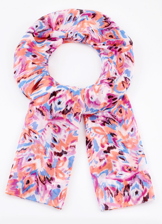 Tillbehör - Scarf med fantasimönster, i färg VIT-NEONORANGE-AQUA-PINK-SVART Utsikt 1