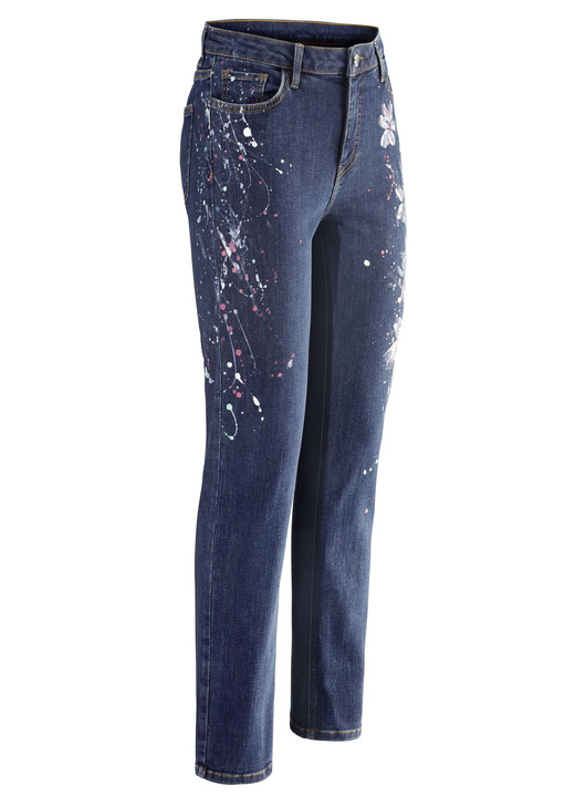 Jeans - Jeans med handmålade blommotiv, i storlek 017 till 052, i färg JEANS BLÅ Utsikt 1
