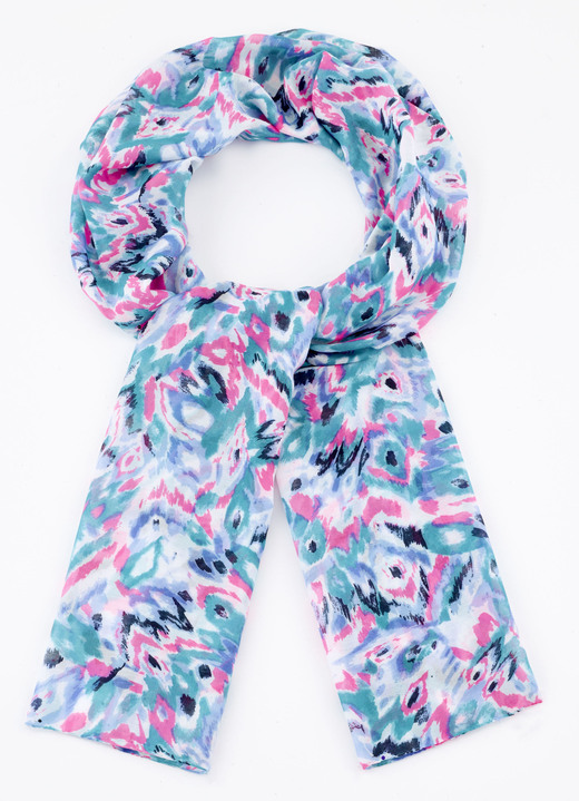 Tillbehör - Scarf med fantasimönster, i färg VIT-ROSA-PACIFIK-JEANS-BLÅ Utsikt 1