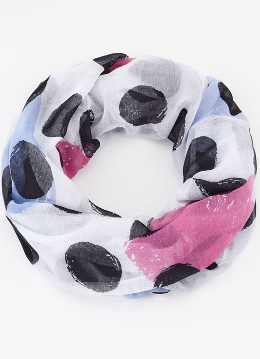 Tillbehör - Loop-scarf med prickdesign, i färg VIT-SVART-ROSÉ-BLEU Utsikt 1