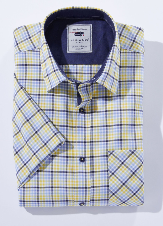 Businesskjortor - Rutig ”Milano Italy”-skjorta i 4 färger, i storlek 3XL(47/48) till XXL(45/46), i färg GULBLÅ RUTIG Utsikt 1