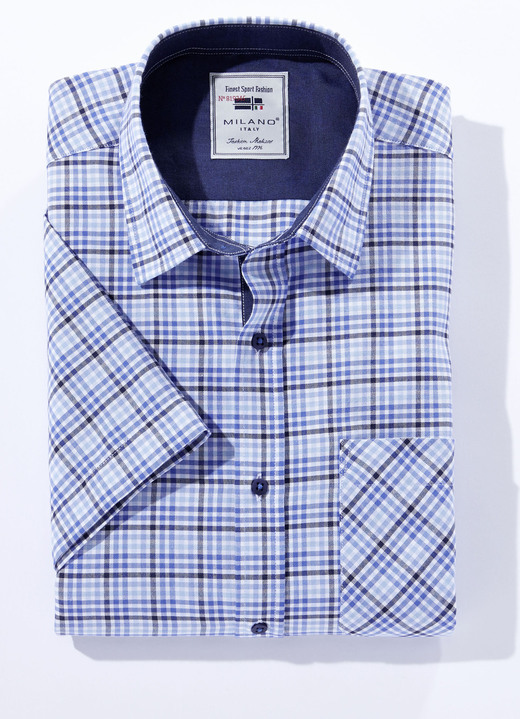 Businesskjortor - Rutig ”Milano Italy”-skjorta i 4 färger, i storlek 3XL(47/48) till XXL(45/46), i färg BLEU BLÅ RUTIG Utsikt 1