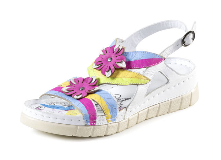 Sandaletter & slip in-skor - Gemini sandal med dekorativa läderblommor, i storlek 036 till 042, i färg VIT-MULTICOLOR Utsikt 1